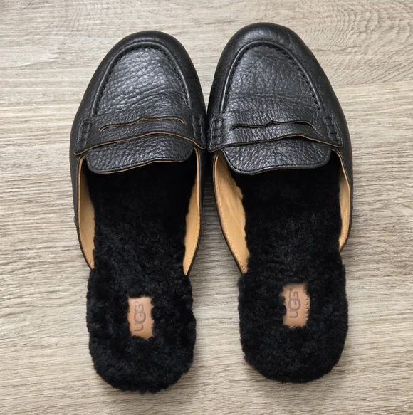 UGG SHAINE WOMEN SLIPPERS LEATHER BLACK US 7.5 - Picture 5 of 9